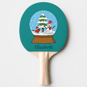 Globe w Cardinal Snowman & Pine Tree   Personalize Ping Pong Paddle