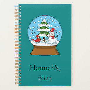 Globe w Cardinal Snowman & Pine Tree   Personalize Planner