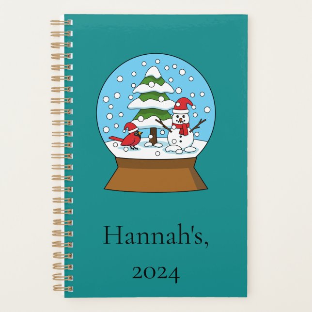 Globe w Cardinal Snowman & Pine Tree | Personalize Planner (Front)