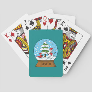 Globe w Cardinal Snowman & Pine Tree Personalize Playing Cards