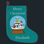 Globe w Cardinal Snowman & Pine Tree | Personalize Small Christmas Stocking<br><div class="desc">An illustration of a snow globe that features a very cute snowy mountain landscape with red cardinal wearing a red santa hat, snowman wearing a red ribbon and santa hat, and pine trees. This cute cartoon snowdome design is a gift idea for winter and christmas holiday season lovers, bird and...</div>