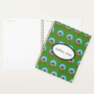Globe w Cute Sparrow Playing Soccer Personalize Planner