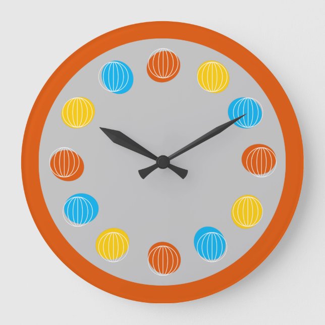 Globe White burnt orange round Large Clock (Front)