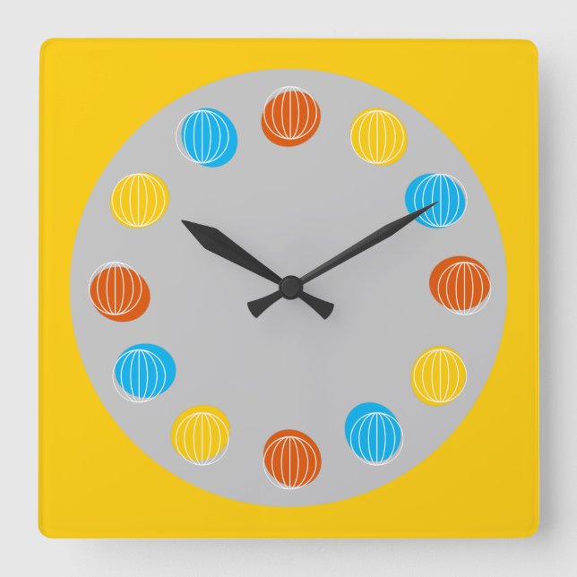 Globe White yellow square Wall Clock (Front)