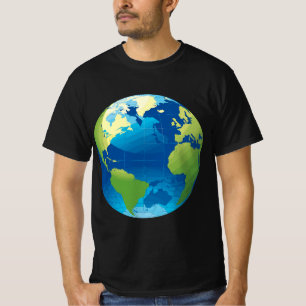 Globe World Map Planet Earth Blue Green T-Shirt