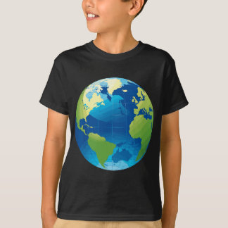 Globe World Map Planet Earth Blue Green  T-Shirt
