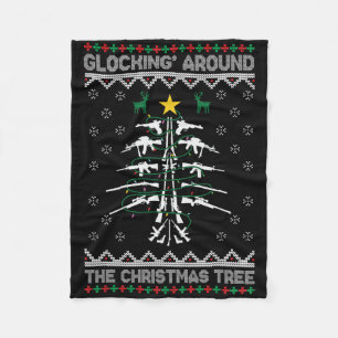 Glocking Around The Christmas Tree Ugly Christmas  Fleece Blanket