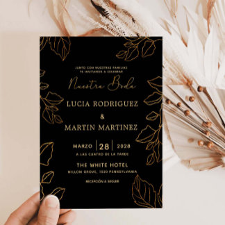 Glod Leaf Spanish Nuestra Boda Invitation