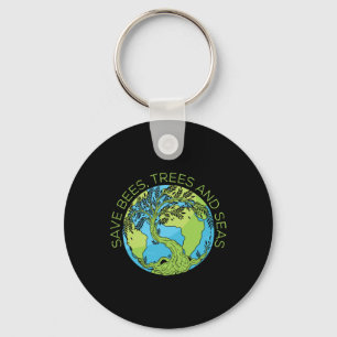 Glol Warming Earth Day Save Bees Trees And Seas Keychain