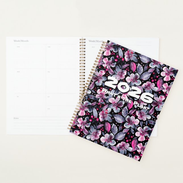 Gloria-Black,Gray,Pink Floral Customizable Planner (Devant avec enveloppe)
