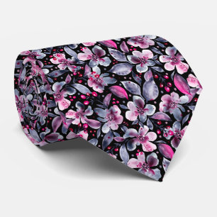 Gloria Designer-Black,Grey&Pink Watercolor Floral Tie