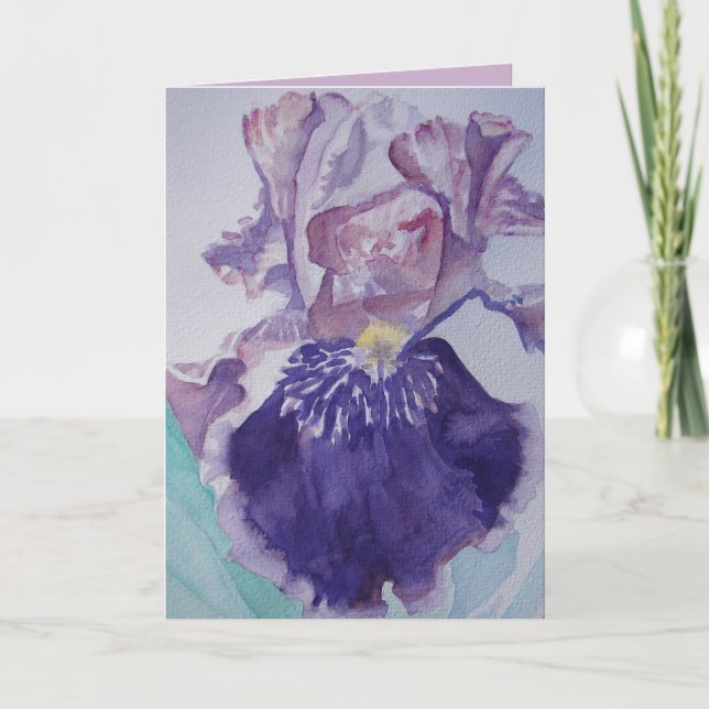 Glorieuse Aquarelle violette Iris Carte de voeux (Devant)