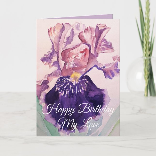 Glorieuse Aquarelle violette Iris Love Carte Anniv (Devant)