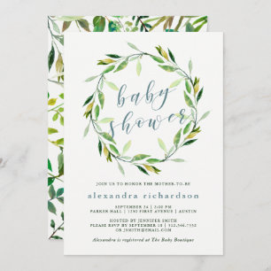 Glorieuse couronne verte   Invitation baby shower