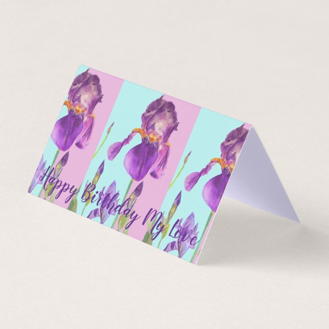 Glorieux violet Iris Peinture Amour Carte Annivers (Front)