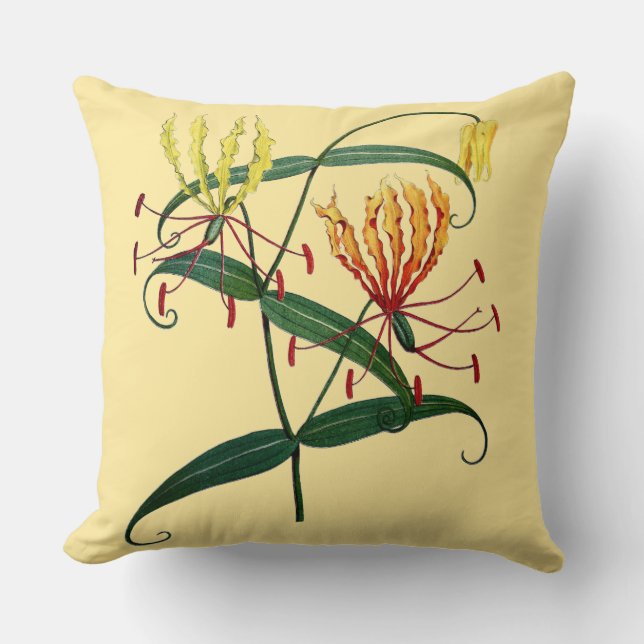 Gloriosa Lilies Orange and Yellow Throw Pillow (Front)