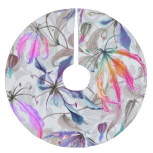 Gloriosa Lily Flowers: Elegant Watercolor Brushed Polyester Tree Skirt