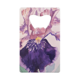Glorioues Purple Iris Watercolor Painting Credit Card Bottle Opener