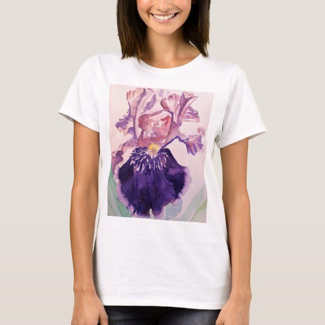 Glorioues Purple Iris Watercolor Painting T-Shirt (Front)