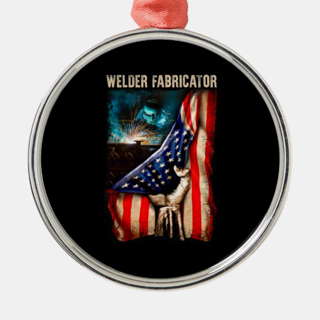Glorious American Welder Fabricator Flag US Metal Ornament (Front)