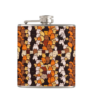 Glorious cats pattern .. Kawaii doodle art Hip Flask