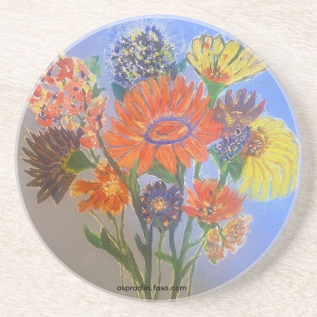 Glorious Floral Handpainted Bouquet Design Coaster (Front)