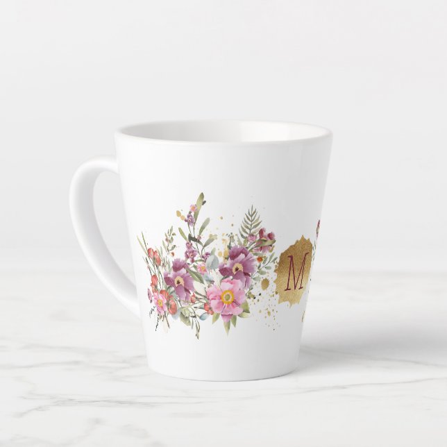 Glorious Flower Garland  Personalized  Latte Mug (Left Angle)