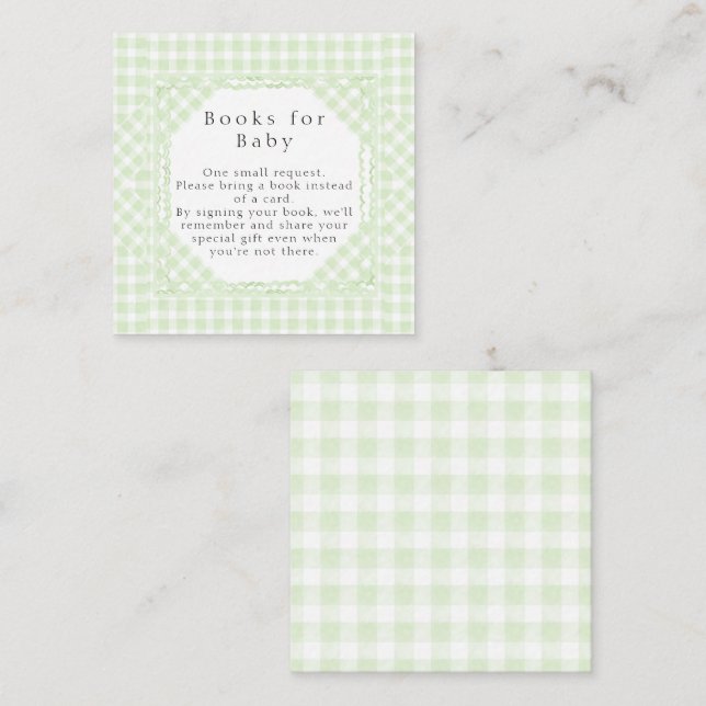 Glorious Green Gingham Books for Baby Card (Front/Back)