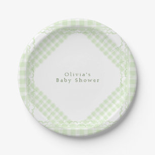 Glorious Green Gingham Paper Plate