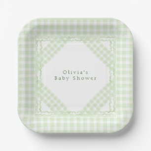 Glorious Green Gingham Paper Plate