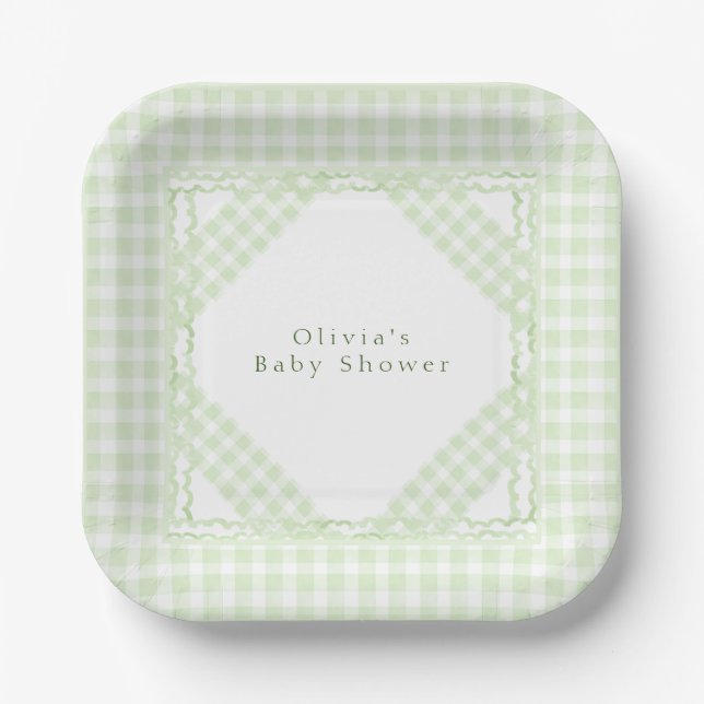 Glorious Green Gingham Paper Plate (Front)