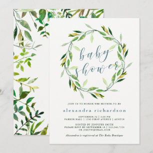 Glorious Greenery Wreath   Baby Shower Invitation