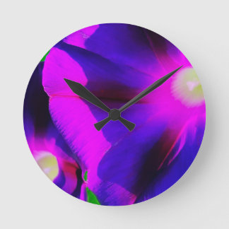 Glorious Morning Glory Flowers Round Clock