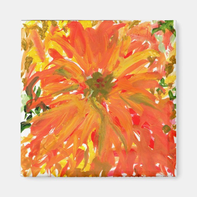 Glorious orange flower magnet (Front)