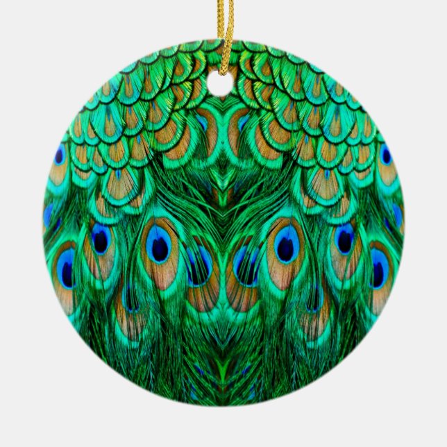 Glorious Peacock Feathers Ceramic Ornament (Front)