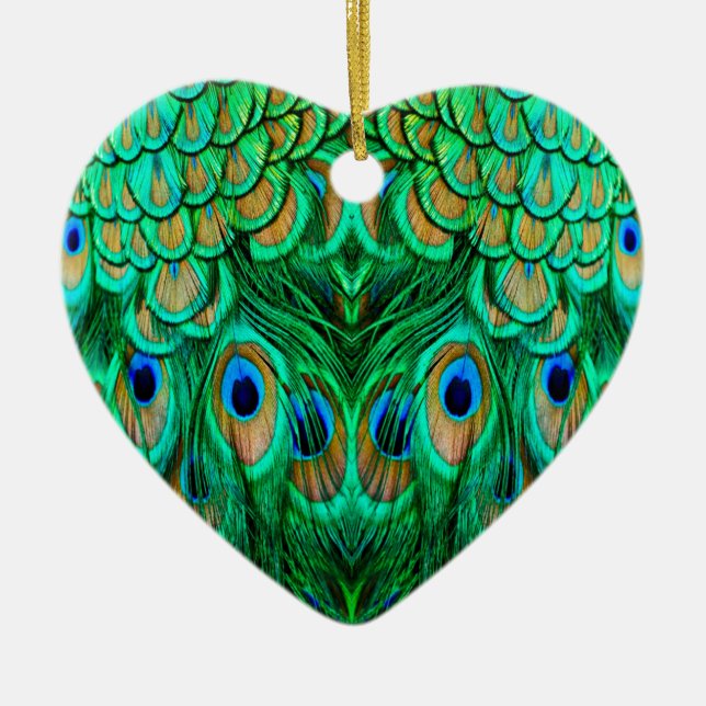 Glorious Peacock Feathers Ceramic Ornament (Front)