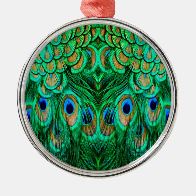 Glorious Peacock Feathers Metal Ornament (Front)