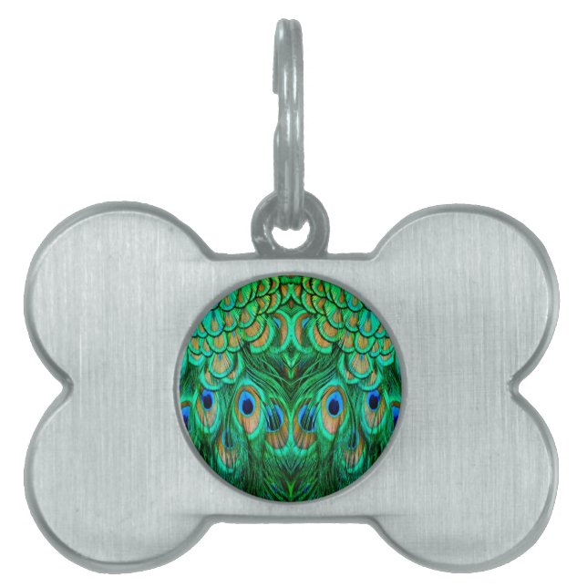Glorious Peacock Feathers Pet Name Tag (Front)