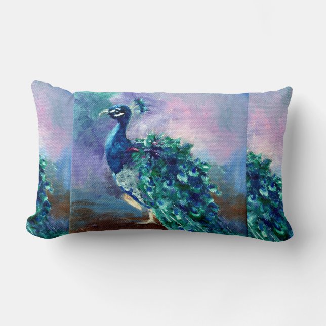 Glorious Peacock II Lumbar Pillow (Front)