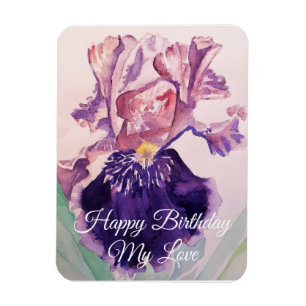 Glorious Purple Watercolor Iris Birthday Magnet