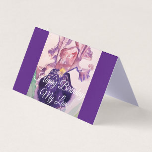 Glorious Purple Watercolor Iris Love Birthday Card
