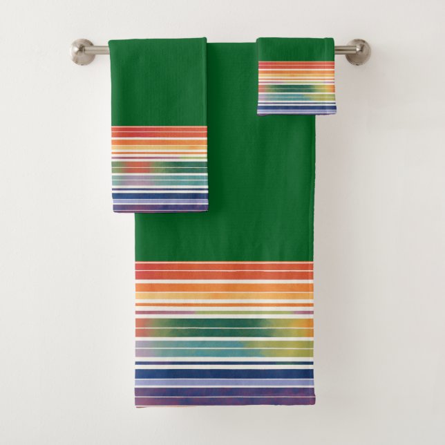 Glorious Rainbow Stripes Bath Towel Set (Insitu)
