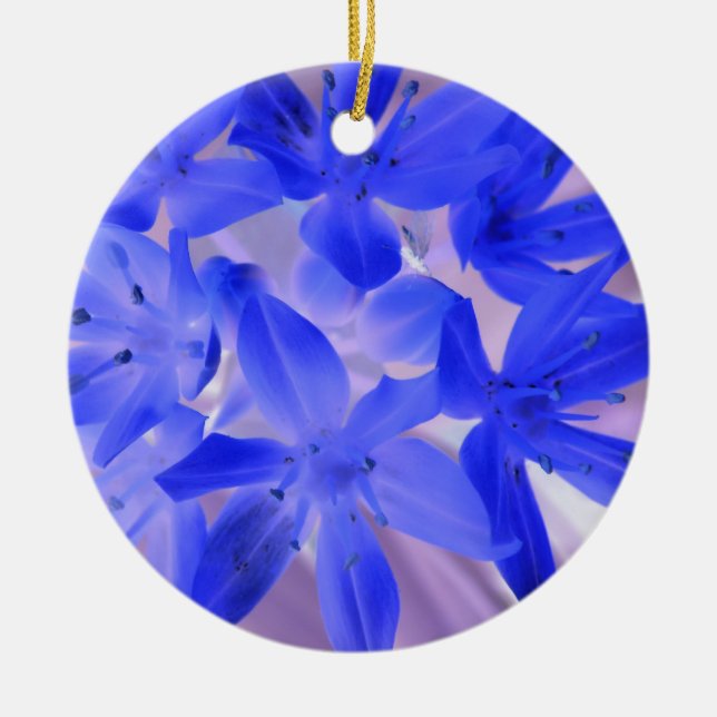 Glory Of The Snow Shocking Blue Custom Birthday Ceramic Ornament (Front)