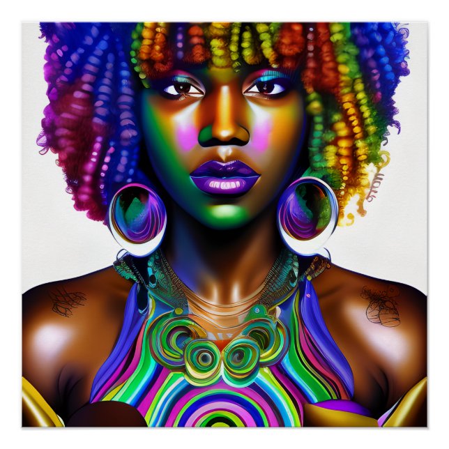 Glory Queen Rainbow Cute Hair Black Melanin Afro Poster (Front)