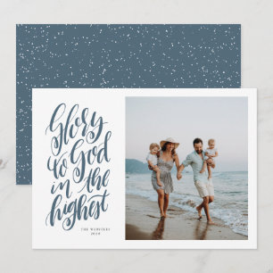 Glory to God blue religious Christmas photo Holiday Card