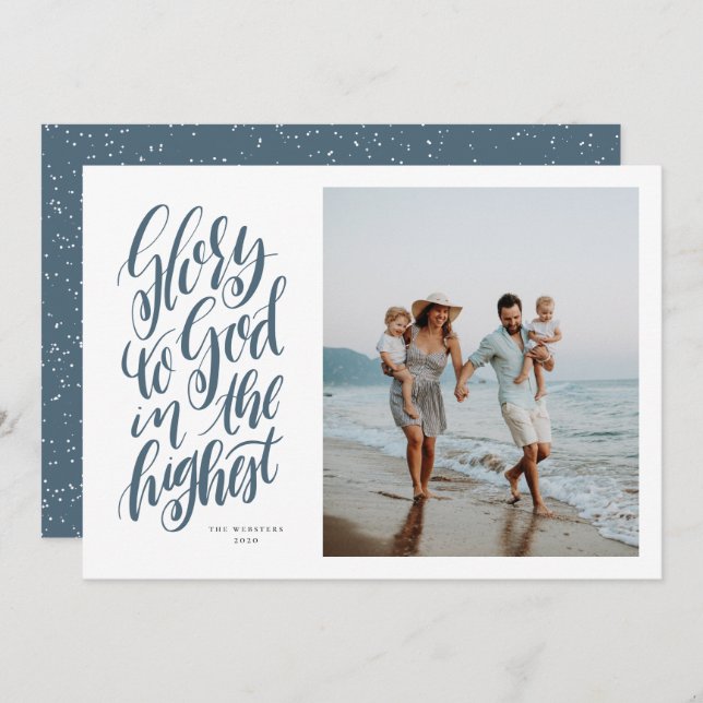 Glory to God blue religious Christmas photo Holiday Card (Front/Back)