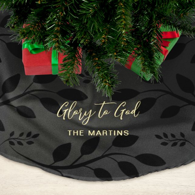Glory to God Botanical Christmas Black Brushed Polyester Tree Skirt (Creator Uploaded)
