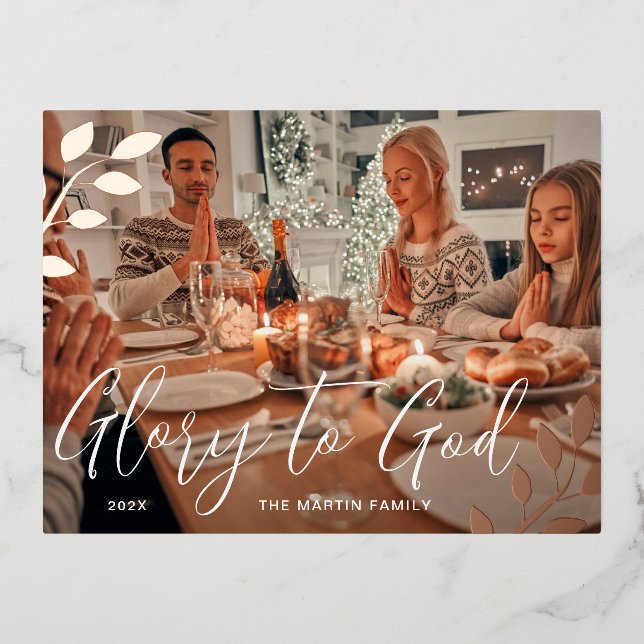 Glory to God Botanical Christmas Foil Holiday Post (Front)