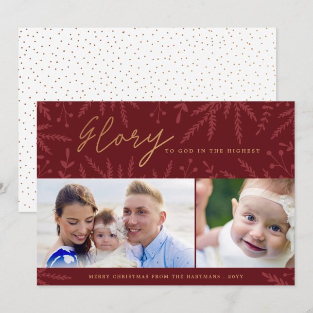 Glory to God | Burgundy | Photo Holiday Card (Front/Back)