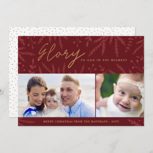 Glory to God Burgundy Photo Holiday Card